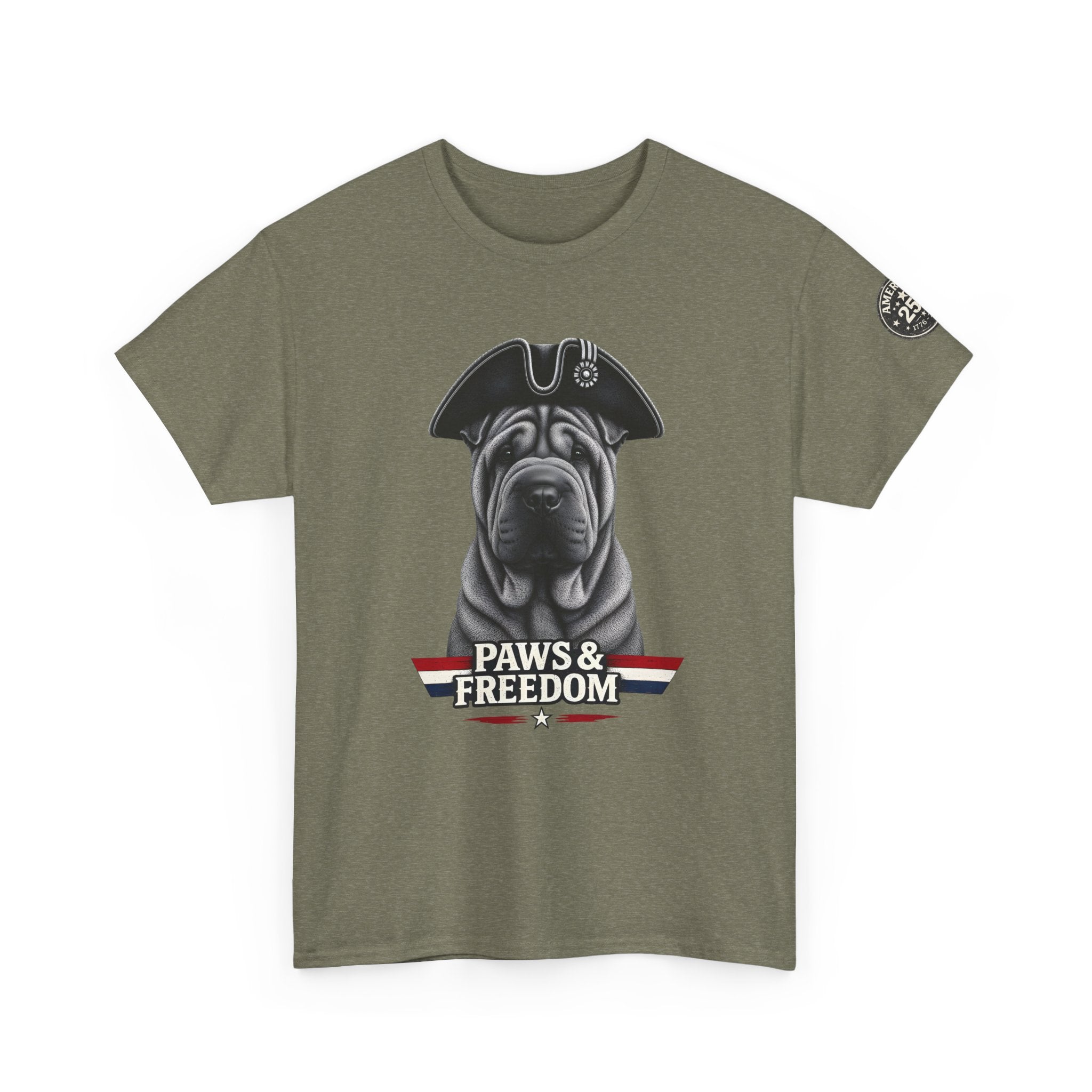 Shar Pei - America 250 - Paws & Freedom Dog Portrait Tee | Patriotic Shar-Pei Tricorn Hat Shirt