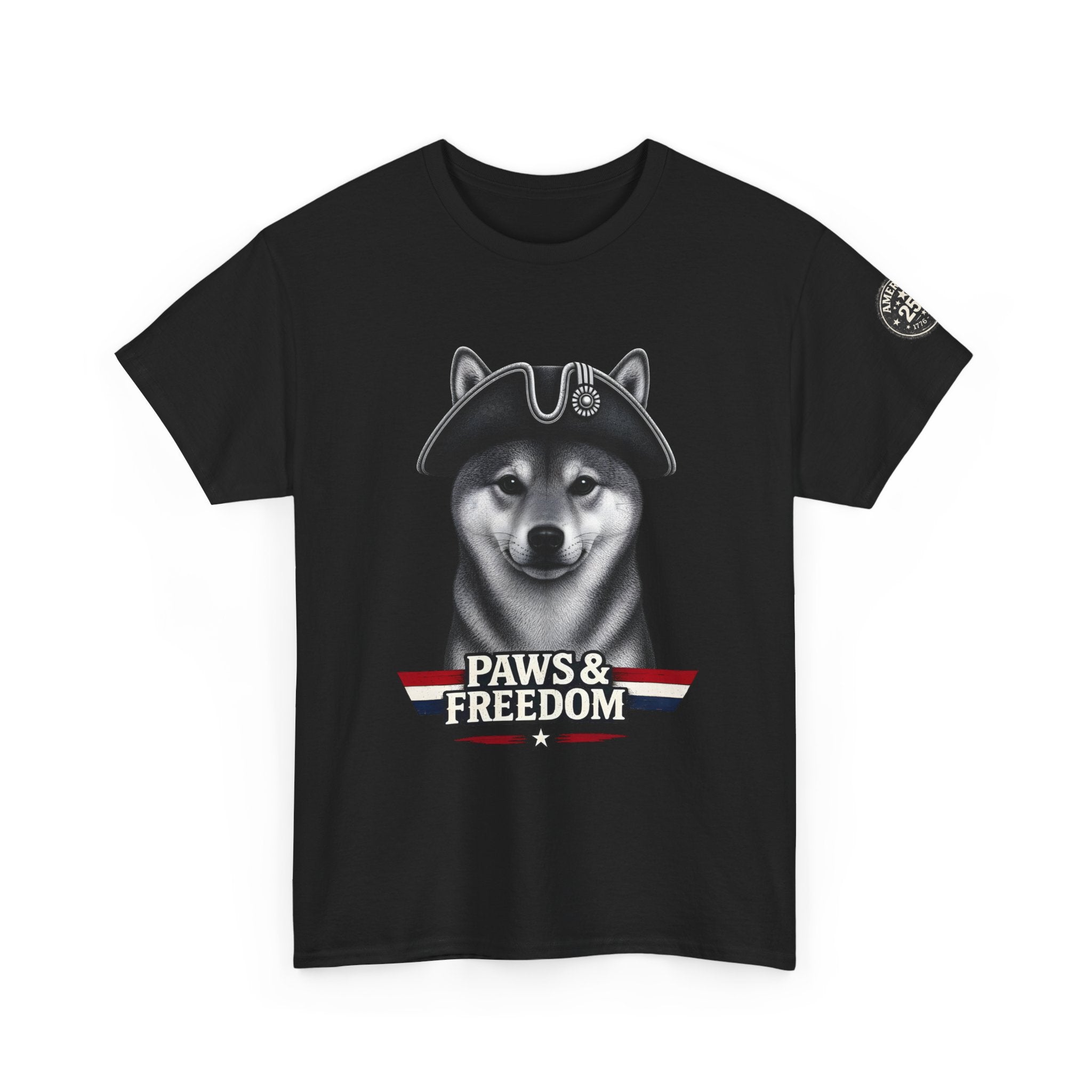 Shiba Inu - America 250 - Paws & Freedom Dog with Tricorn Hat Tee | Patriotic Shiba Inu Shirt