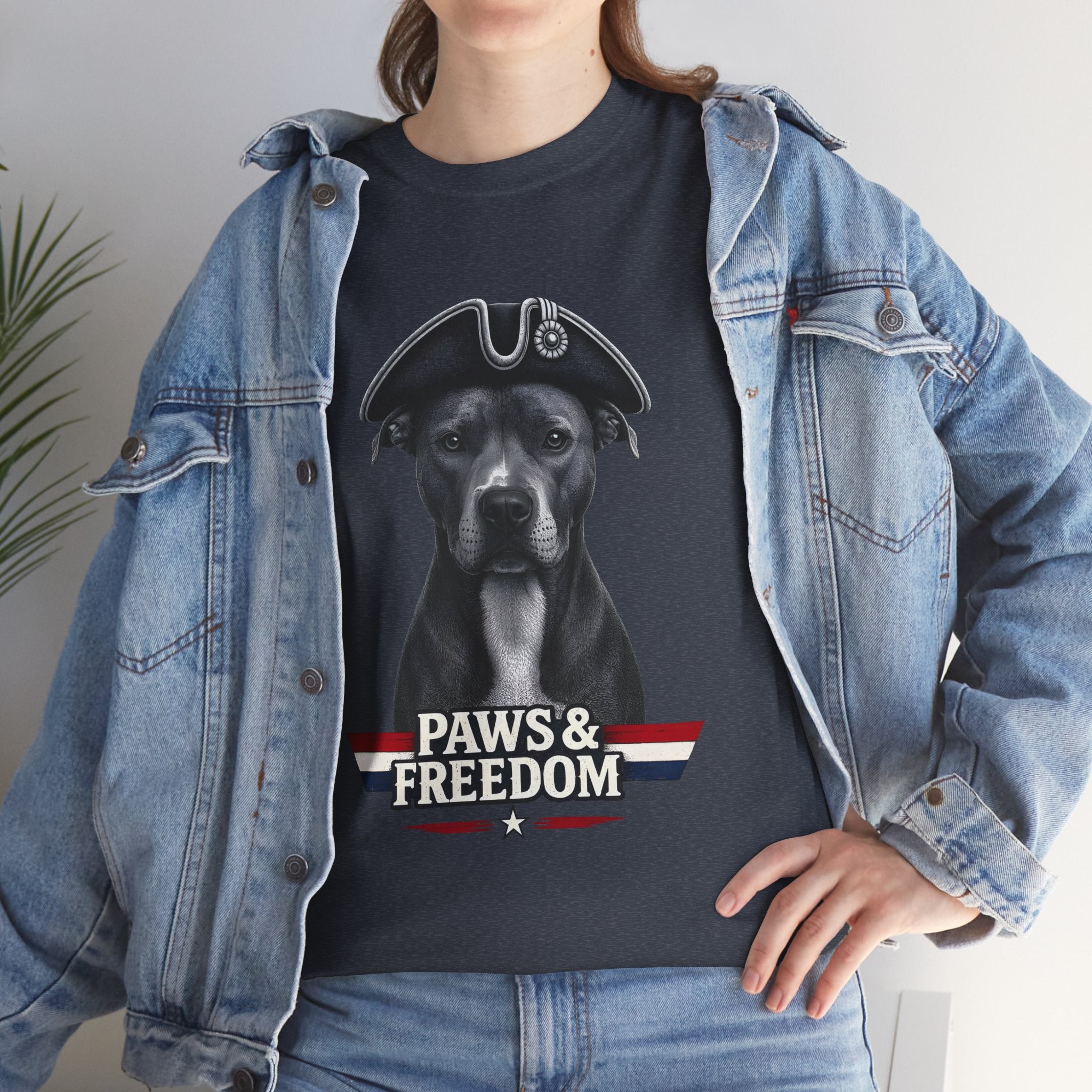 Pitbull - America 250 - Paws & Freedom Celebration T-Shirt - Patriotic Unisex Heavy Cotton Tee