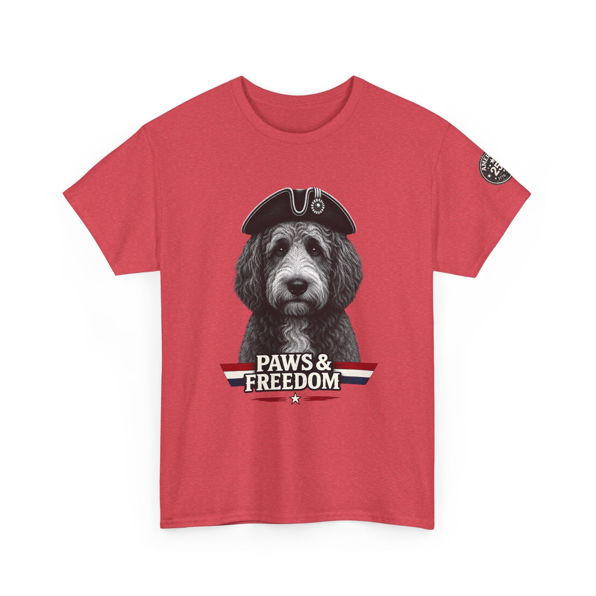 Bernadoodle - America 250 - Paws & Freedom Dog Wearing Tricorn Hat T-Shirt | Patriotic Pet Tee