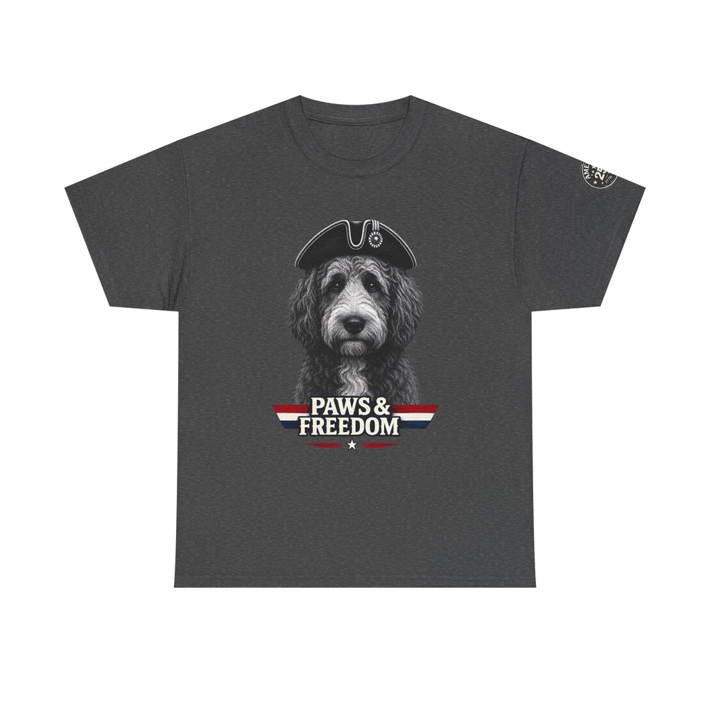 Bernadoodle - America 250 - Paws & Freedom Dog Wearing Tricorn Hat T-Shirt | Patriotic Pet Tee