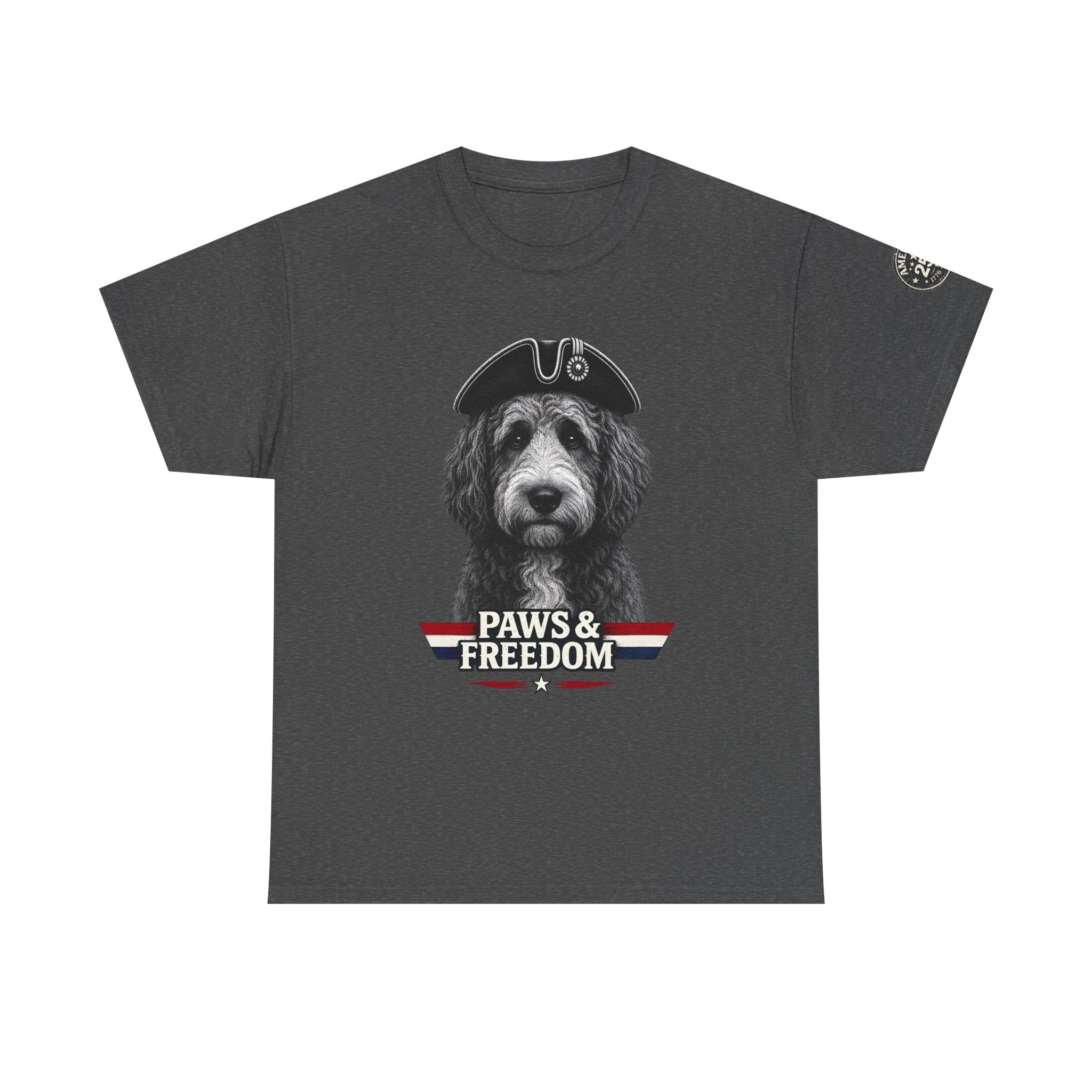 Bernadoodle - America 250 - Paws & Freedom Dog Wearing Tricorn Hat T-Shirt | Patriotic Pet Tee