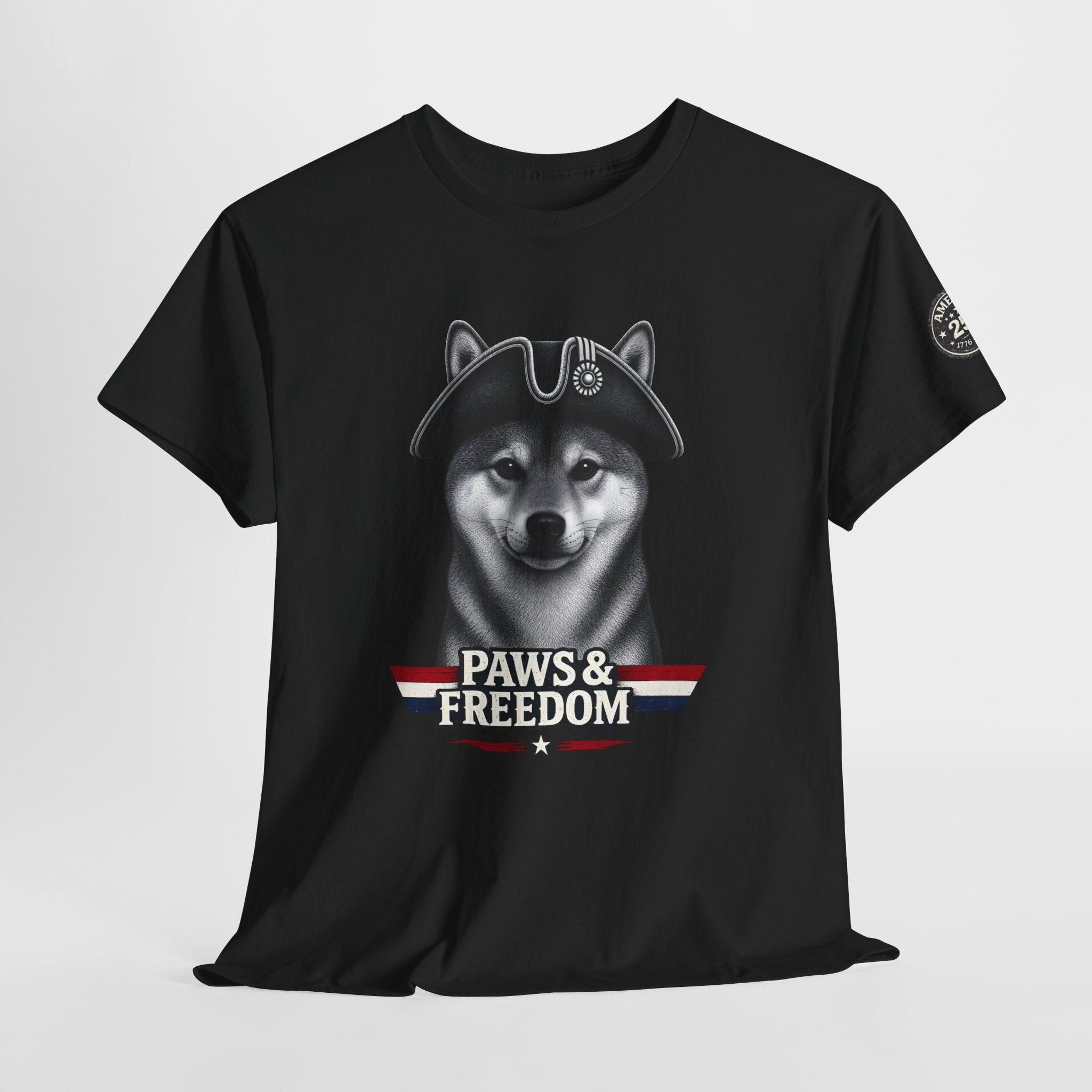 Shiba Inu - America 250 - Paws & Freedom Dog with Tricorn Hat Tee | Patriotic Shiba Inu Shirt
