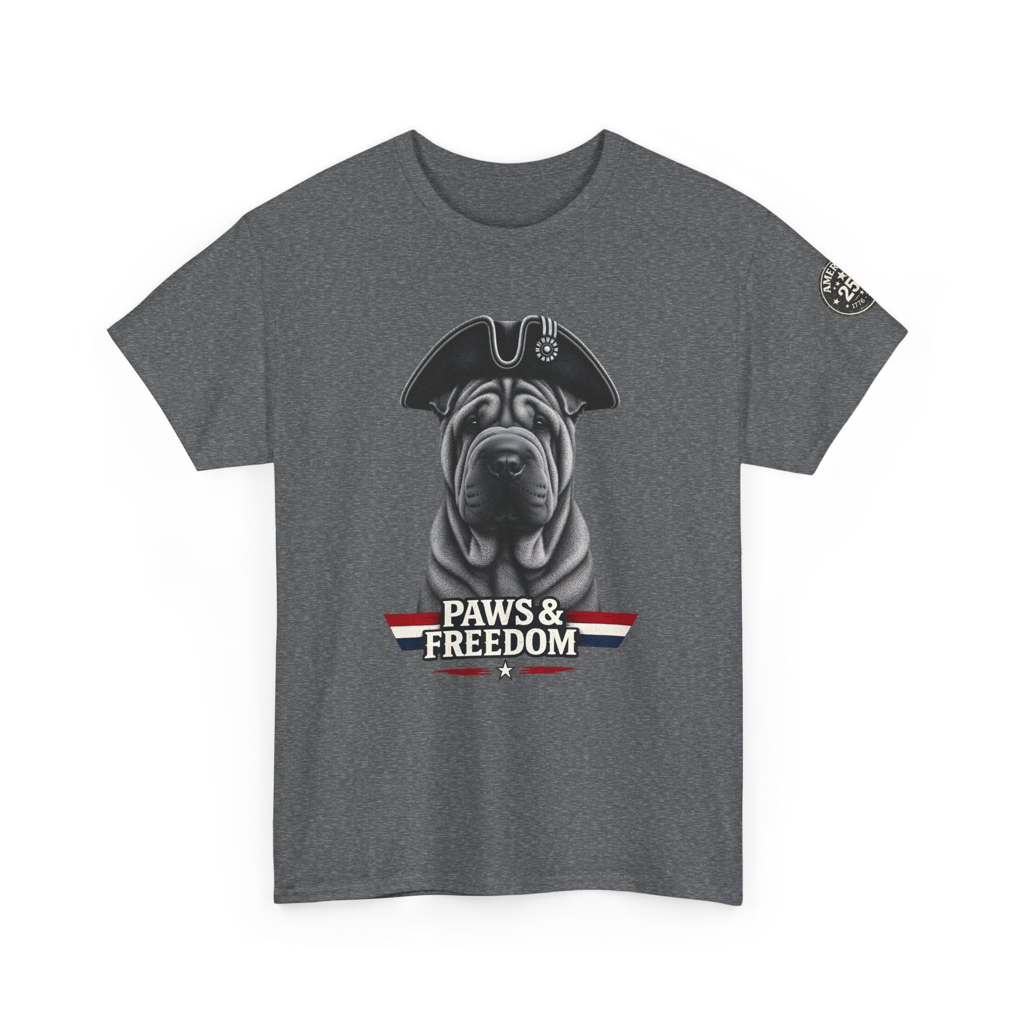 Shar Pei - America 250 - Paws & Freedom Dog Portrait Tee | Patriotic Shar-Pei Tricorn Hat Shirt