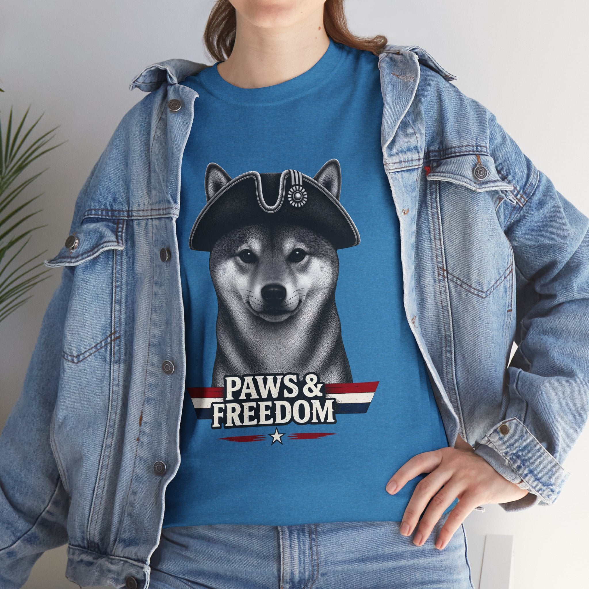 Shiba Inu - America 250 - Paws & Freedom Dog with Tricorn Hat Tee | Patriotic Shiba Inu Shirt