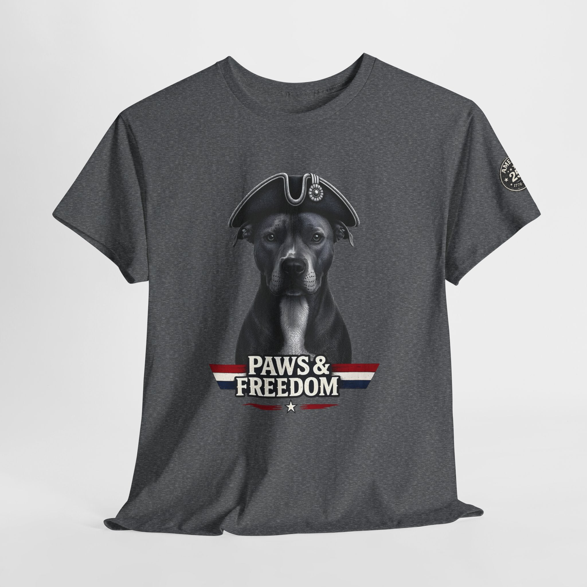 Pitbull - America 250 - Paws & Freedom Celebration T-Shirt - Patriotic Unisex Heavy Cotton Tee